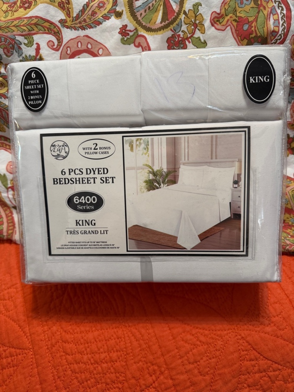 King 6-Piece Dyed White Bedsheet Set - 6400 Series